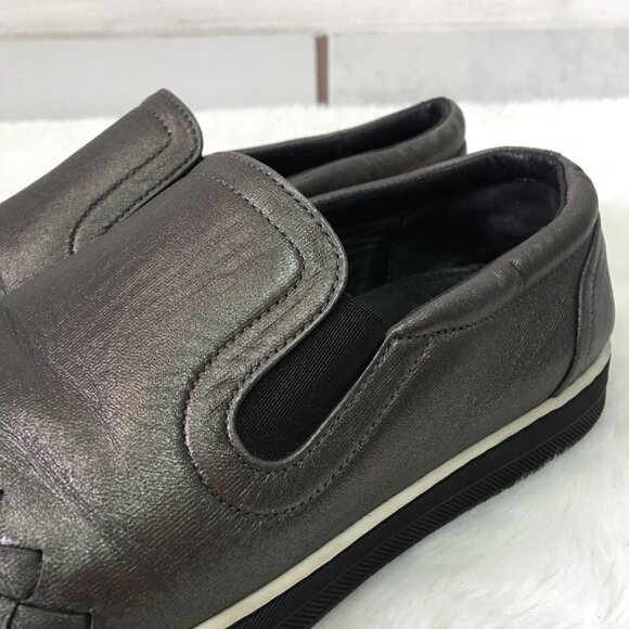 Bottega Veneta Women's Silver Pewter Intrecciato Slip On Sneakers Size 38 1/2 - Picture 10 of 14